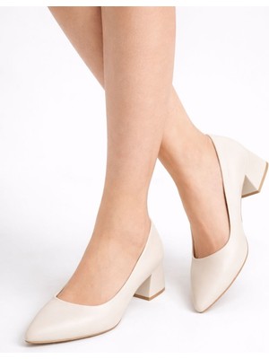 Kendim Fashion Desniy Bej Cilt Topuklu Ayakkabı