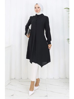 Baskı Düğmeli Tunik 1102-05 Siyah