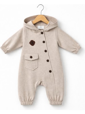 Baby Fou Kapüşonlu Düğmeli Bebek Tulum