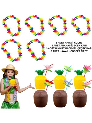 Hobilinka Tropikal Hawaii Parti Malzemeleri – Kolye, Pipet, Bardak Seti (4887)