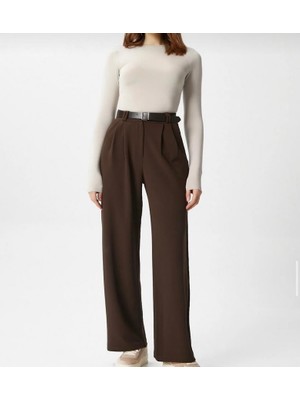 Stilera Kadın Kemerli Likralı Yüksek Bel Palazzo Bol Kesim Rahat Pantolon