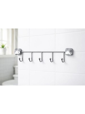 Abnturk 5 Kancalı Krom Banyo Askılığı Dayanıklı Duvar Tipi Havlu Askısı