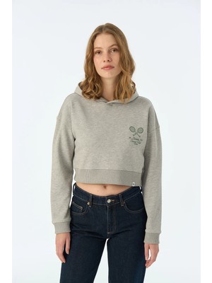 Reflect Studio Socrates Tennis Club Crop Hoodie - Gri Melanj