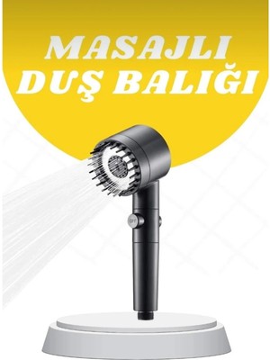  siyah masaj fırçalı tazyikli duş başlığı stop düğmeli silikon nozullu arıtmalı lüks banyo seti