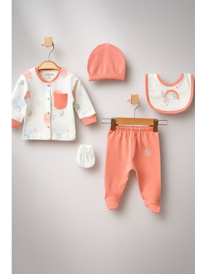 Aziz Bebe Gökkuşağı Desen Cep Detaylı 5'li Hastane Çıkış Seti