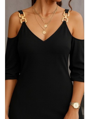 Adisia Kadın Uzun Kollu Askı Detay Iki Iplik Mini Boy Elbise