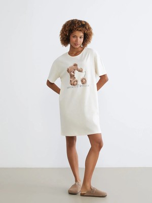 Lc Waikiki Yeni Sezon Bisiklet Yaka Ayı Baskılı Kadın Gecelik