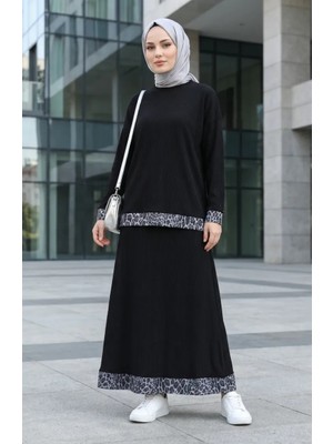 Sefa Merve Leopar Desenli Pileli Ikili Takım 2241-03 Siyah Antrasit