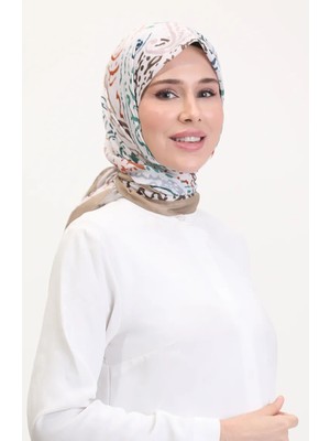Desenli Soft Eşarp 70243-04 Bej Kahverengi