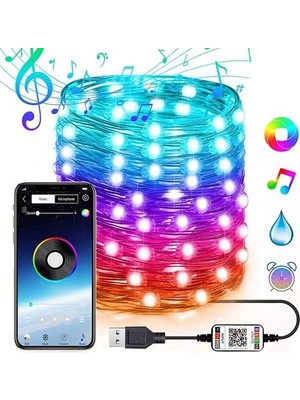 Hobilinka Ally 5mt 50 LED Rgb Bluetooth Telefonla Kontrol Edilen USB LED Lamba İOS-ANDROID-(5775)