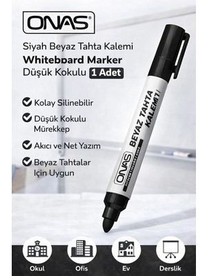 Balkan Grup Onas Siyah Beyaz Tahta Kalemi Whiteboard Marker Düşük Kokulu 1 Adet