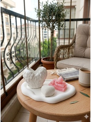 Doğal El Yapımı Bebek Temalı Dekoratif Set | Çiçekli Saksı & Kalp Obje & Bebek Mum