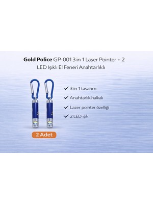 Balkan Grup Gold Police GP-001 3 In 1 Laser Pointer + 2 LED Işıklı El Feneri Anahtarlıklı 2 Adet