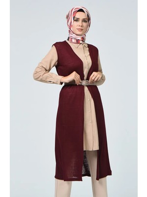Incecik Baharlık Yazlık Uzun Yelek 8767-01 Koyu Bordo