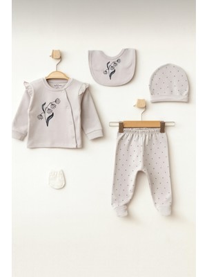 Aziz Bebe Çiçek Desenli Lila 5'li Hastane Çıkış Seti