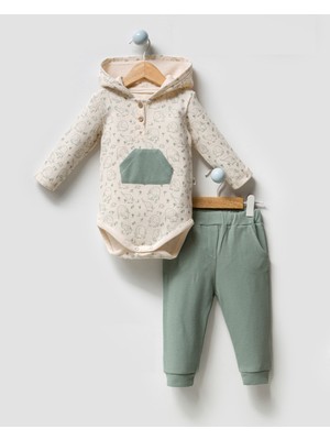 By Bubbles Sevimli Fil Desen Kapüşonlu Body 2'li Takım