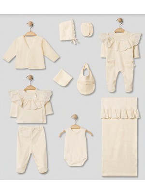 Pugi Baby Pembe Dantel Yaka 10 Parça Kız Bebek Hastane Çıkış Seti