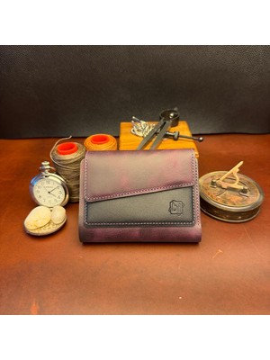 Bi Deri Bideri Prıene Hakiki Deri Renkli Cüzdan Mürdüm