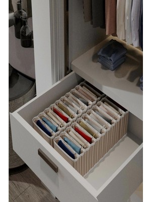 VeraGlobe Buğz 11 Bölmeli Dolap ve Çekmece Içi Düzenleyici Akordiyon Organizer M-00500 (3 Adet) 00517 ( Buğz )