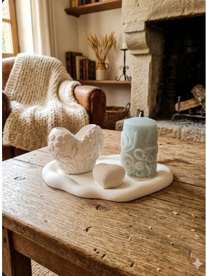 Doğal El Yapımı Dekoratif Taş Obje ve Tasarım Mum Seti - 4 Parça