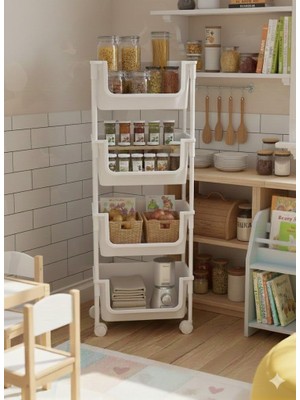 Leylart 4 Katlı Oyuncak Dolabı, Oyuncak Organizeri, Sepetli Çocuk ve Bebek Odası Düzenleyici Raf