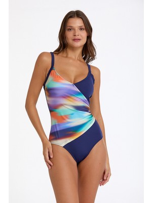 Argento Kadın Laci Batik Desenli Sabit Ince Kaplı Ayarlanabilir Askılı Toparlayıcı Kruvaze Mayo