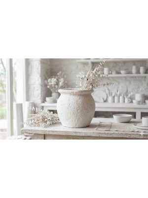 Talaşoğlu Minimalist Beyaz Doğal Mineral Döküm Vazo -