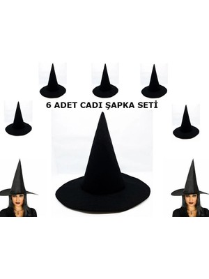 Balkan Grup Siyah Cadı Şapkası Keçe Yetişkin Boy 6 Adet