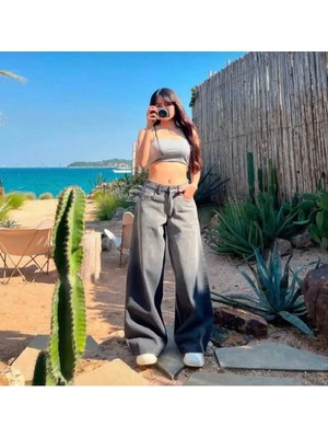Butik Y2K Gri Parçalı Baggy Jean Pantolon