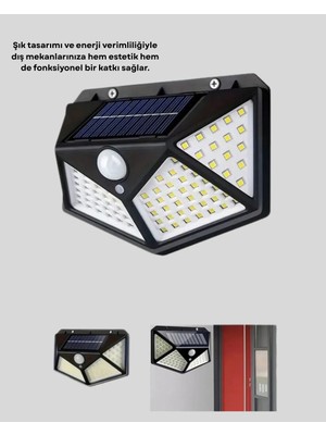 100 LED Solar Lamba Hareket Algılamalı Bahçe Duvar Dış Mekan Aydınlatma