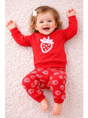 Tenra Kabartmalı Çilek Baskı Bebek Takım 6-18 Ay %100 Pamuk