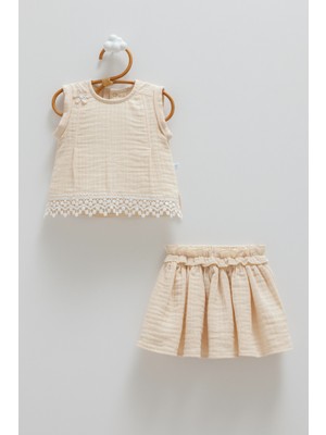 Caramell Smıle Etekli Müslin Alt Üst Takım - Bej - 86-92 cm Bej