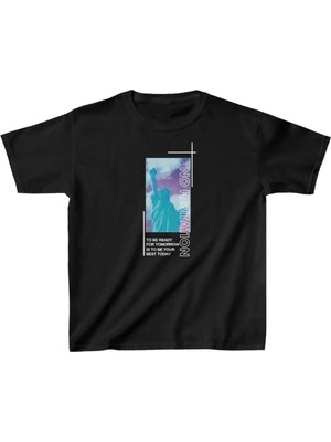 Tarz Yeri Çocuk Unisex Baskılı T-Shirt - Siyah