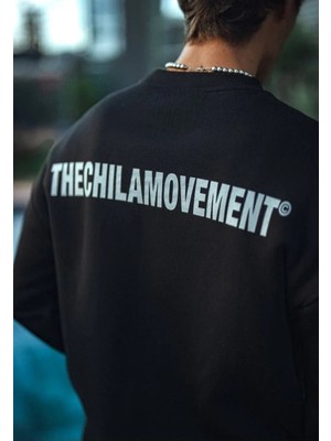 Kışlık Bisiklet Yaka Oversize Baskılı Sweatshirt - Siyah