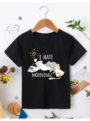 Kız Çocuk Bisiklet Yaka Baskılı T-Shirt - Siyah