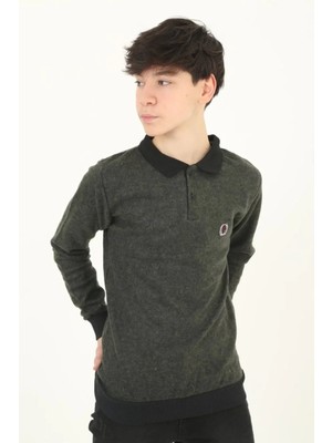 Çocuk Selanik Yaka Nakışlı Kazak - Haki