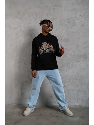Tarz Yeri Erkek Dankes Baskılı  Üç Iplik Pamuklu Kapüşonlu Sweat - Siyah