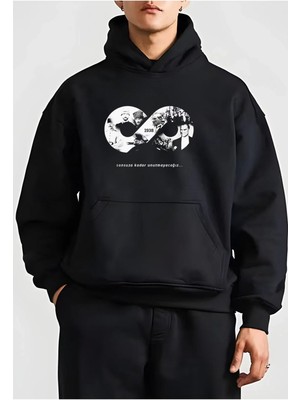 Tarz Yeri Erkek 10 Kasıma Özel Üç Iplik Kapüşonlu Baskılı Sweatshirt - Siyah