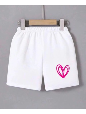 Kadın Beli Lastikli Baskılı Mini Şort - Beyaz