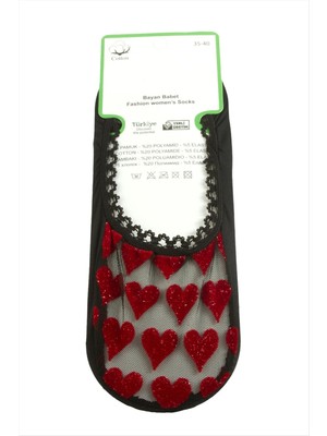 Zero Land Hnrlishp Kalp Dantel Babet Çorap-Kırmızı