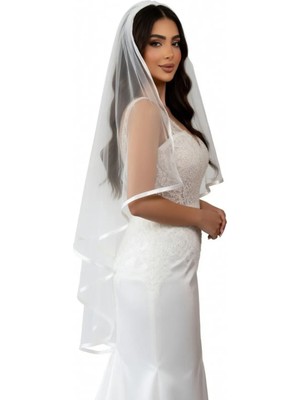 Moda Nur Duvak, Gelin Duvak, Gelin Kına Duvak, Yüz Örtüsü ,kırık Beyaz, Biyeli Duvak