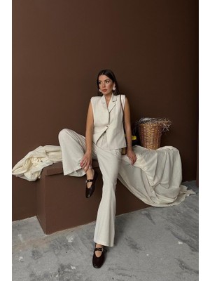 Ne Verelim Size Bej Keten Yelek Pantolon Takım
