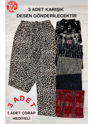 GD Goldoremi Kadın 3 Adet Kurdeleli Yumuşak Mevsimlik Viskon Desenli Cepsiz Pijama Altı /desen Karışık Gönderilecektir