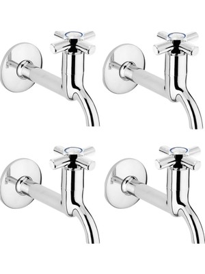 4lü Artı Aç Kapa 4 Kollu Krom Çevirveli Musluk Duvardan Tek Girişli ( Lisinya )