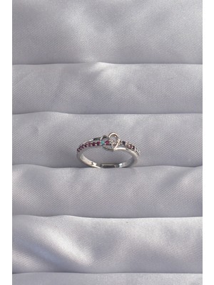 Pirinç Gümüş Renk Renkli Zirkon Taşlı Ayarlamalı Yüzük - Lisinya