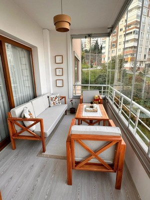 Rawzen Home Ahşap Bahçe Balkon Takımı – 3’lü Koltuk + 2 Tekli + Masa I Minderli