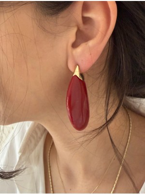 Eva Kadın Bordo Küpe Altın Kaplama Çelik Küpe Suya Dayanıklı Kararma Yapmaz Zarif Küpe