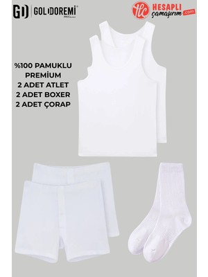GD Goldoremi Erkek Premium %100 Pamuklu 2 Adet Klasik Rahat Ter Emen Atlet 2 Adet Boxer 2 Adet Uzun Çorap