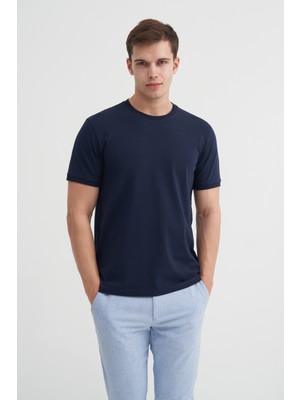 Cazador Erkek Lacivert Bisiklet Yaka T-Shirt 46200