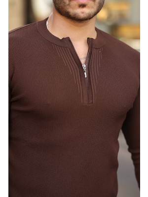 Adisia Erkek Fermuarlı Bisiklet Yaka Dokulu Uzun Kollu Triko